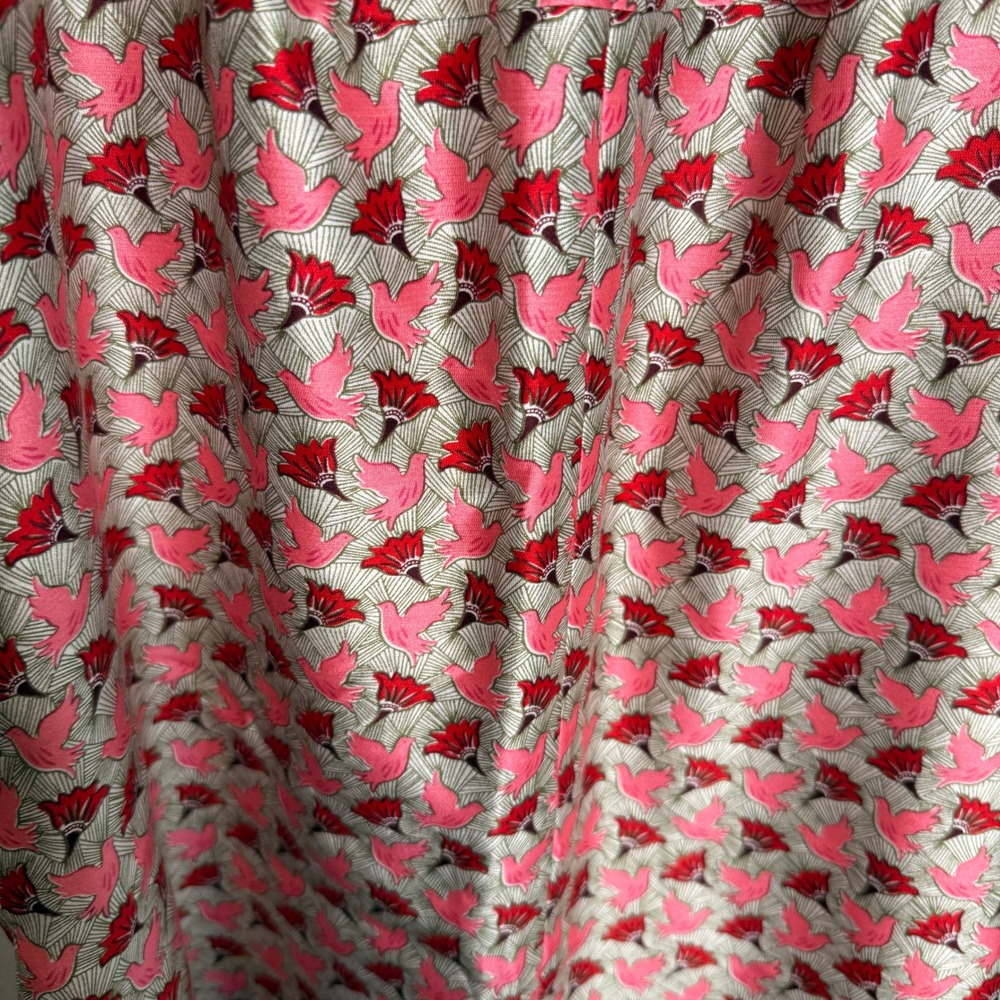 Tory Burch Pink Red Bird Floral 100% Silk Shift Dress Size 4 12151415 Sleeveless - Picture 9 of 10